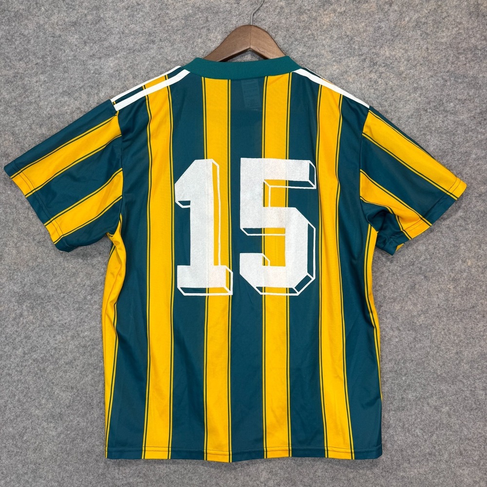 Vintage Adidas Soccer Jersey Mens Medium Green Yellow Striped Made England 90s